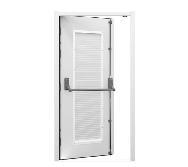 UK Standard Fire Door Single Leaf Fire Resistant Steel Louver Door with Panic Bar and Lockset