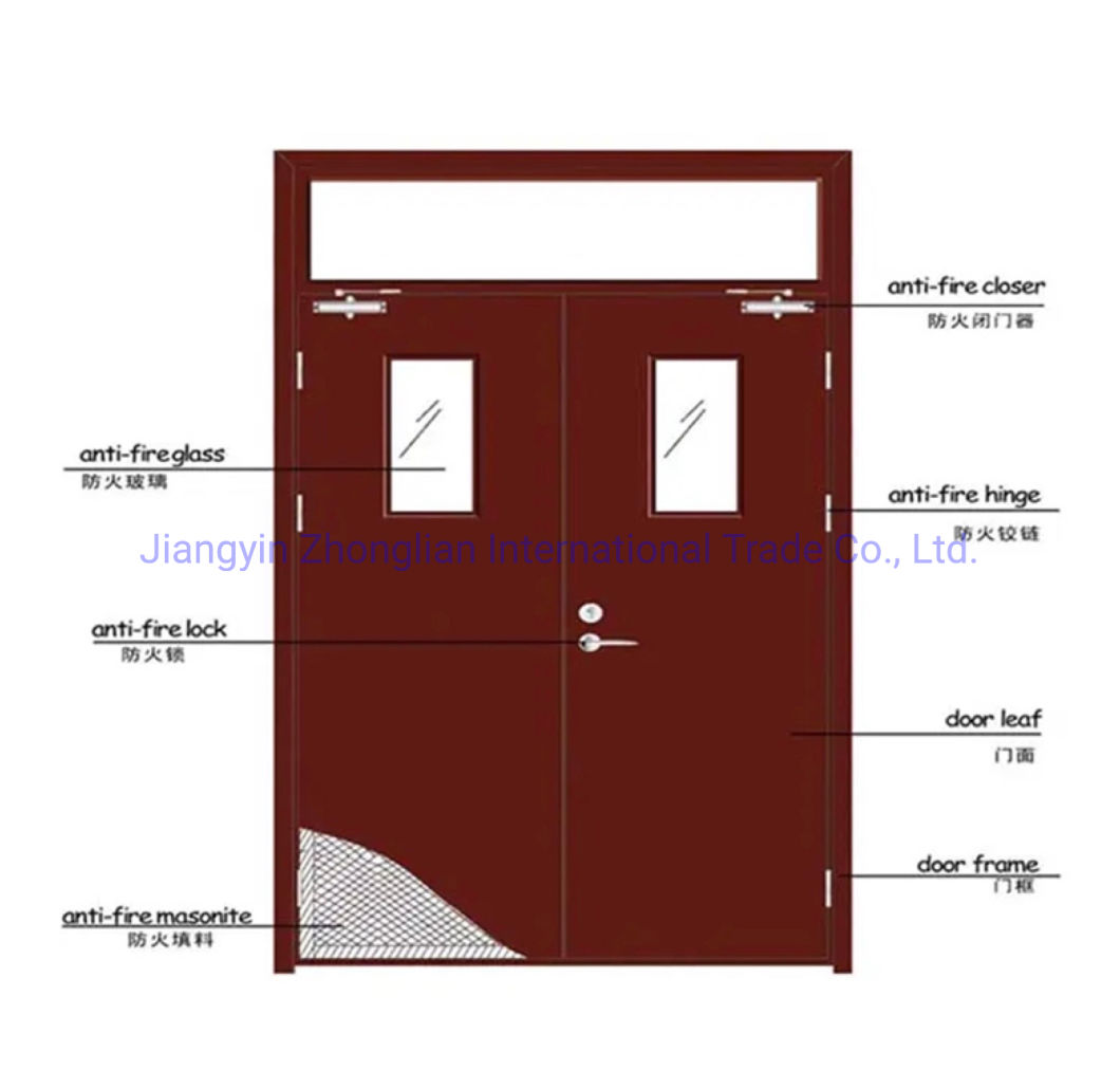 Security Fireproof Stainless Emergency Exit Entry Fire Rated Steel Door with Escape Lock