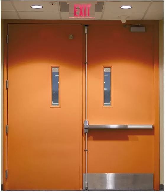 Metal Double Leaf Customized 1 Hour Fire Proof Door with Push Bar