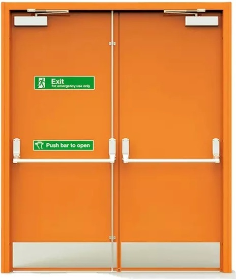 Metal Double Leaf Customized 1 Hour Fire Proof Door with Push Bar