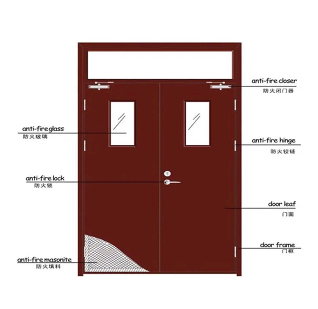 New Listed Modern Style Double Leaf Safety Emergency Exit Metal Door Fire Rated Steel Door