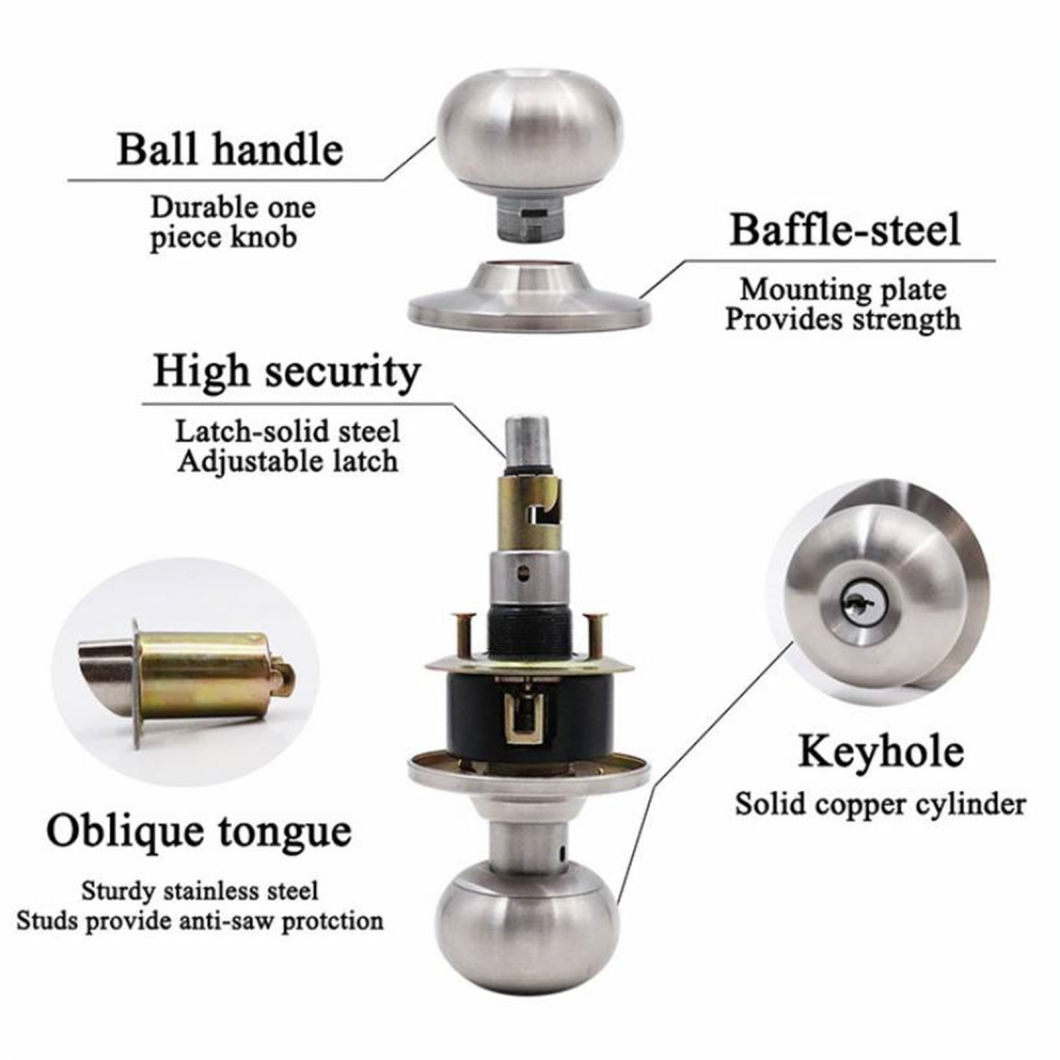 Silver Color Round Ball Front Door Handle and Knobs