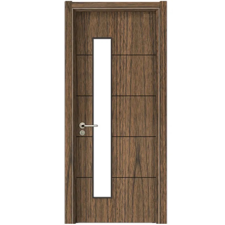 Wholesale Price Glass Window Wood Look Flush Design Interior Hospital Room Door