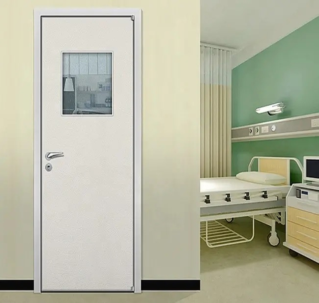 China Supplier Hospital Patient Clean Room Steel Fire Door Interior Hollow Metal Fire Door with Vision