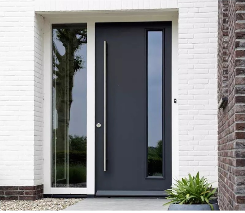 European Modern Style Glass Inserted Steel Security Door Exterior Front Main Entry Door for House