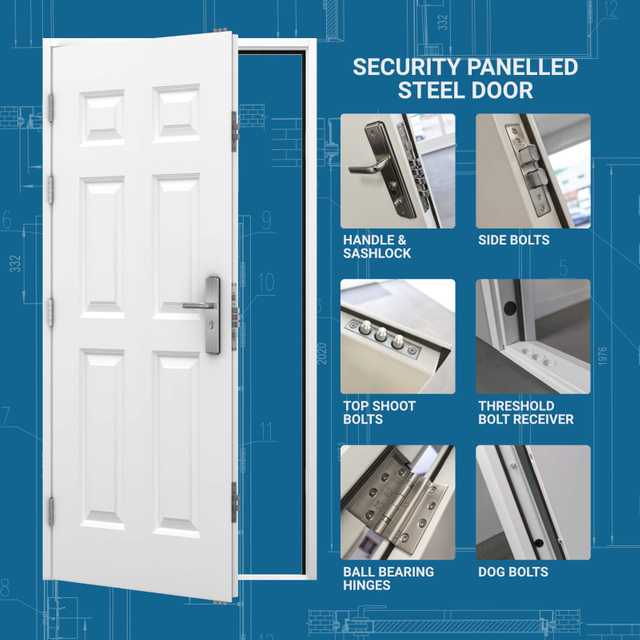 Cheap Price White Color Steel Security Door Exterior Doors Heavy-Duty